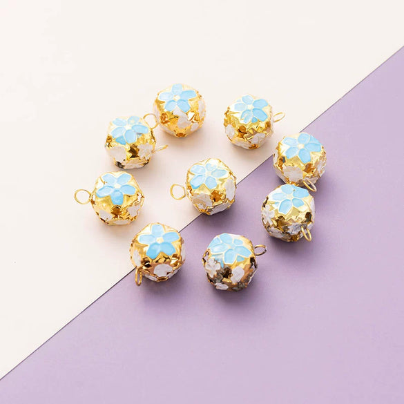 Wholesale Metal Bracelet With Color Hollow Flower Ball And Pet Bell Cloisonne And Electroplated Design