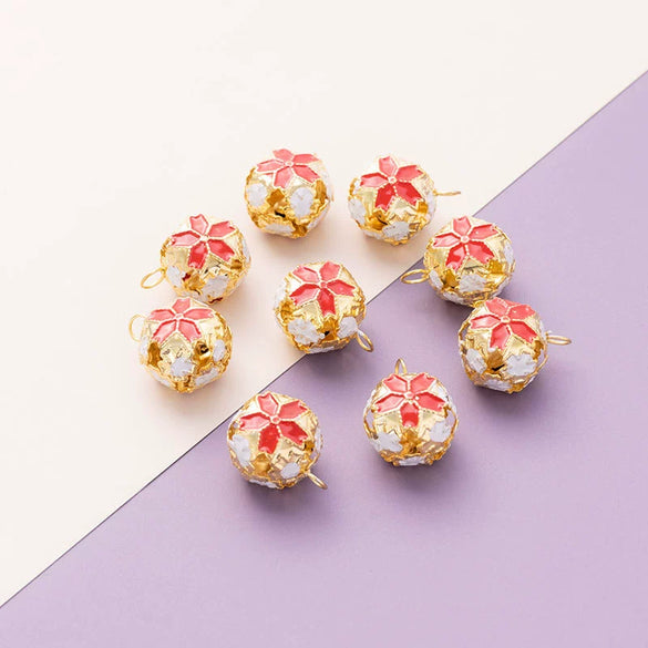 Wholesale Metal Bracelet With Color Hollow Flower Ball And Pet Bell Cloisonne And Electroplated Design