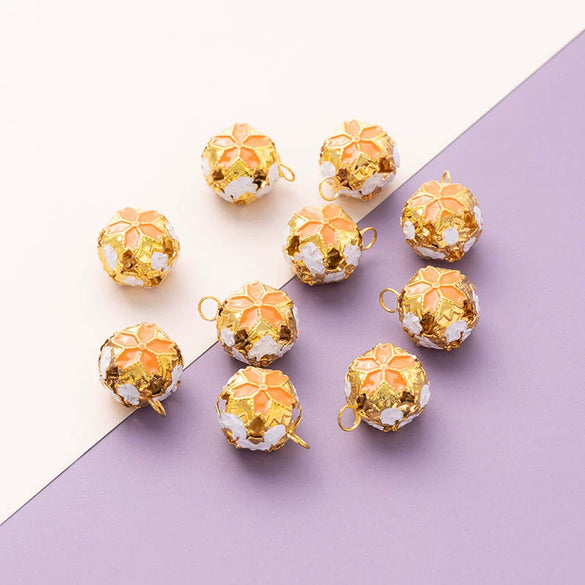 Wholesale Metal Bracelet With Color Hollow Flower Ball And Pet Bell Cloisonne And Electroplated Design