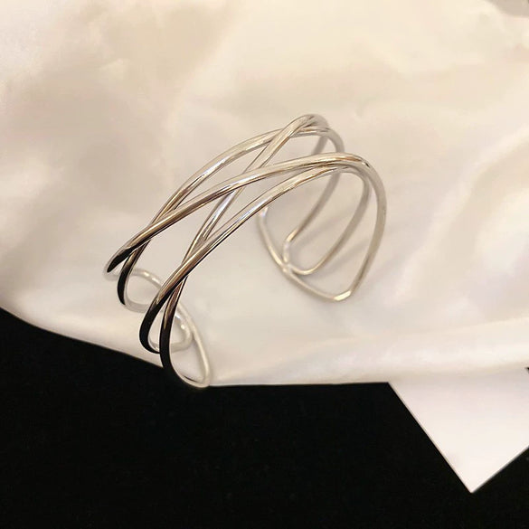 Wholesale Metal Bracelet With Geometric Style Electroplated For High End Feel Wide Edge Personality Exquisite Light Luxury Temperament