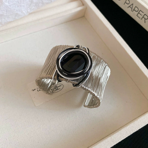 Wholesale Metal Bracelet With Geometric Style Electroplated For High End Feel Wide Edge Personality Exquisite Light Luxury Temperament