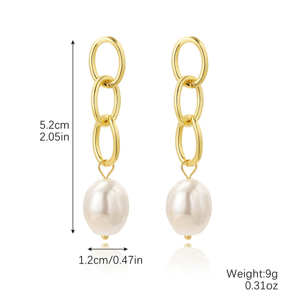 Wholesale Metal Chain Pearl Earrings With Electroplating Treatment Simple Fashion Retro Style For Women