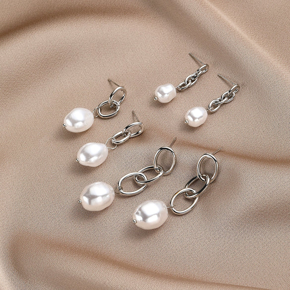 Wholesale Metal Chain Pearl Earrings With Electroplating Treatment Simple Fashion Retro Style For Women