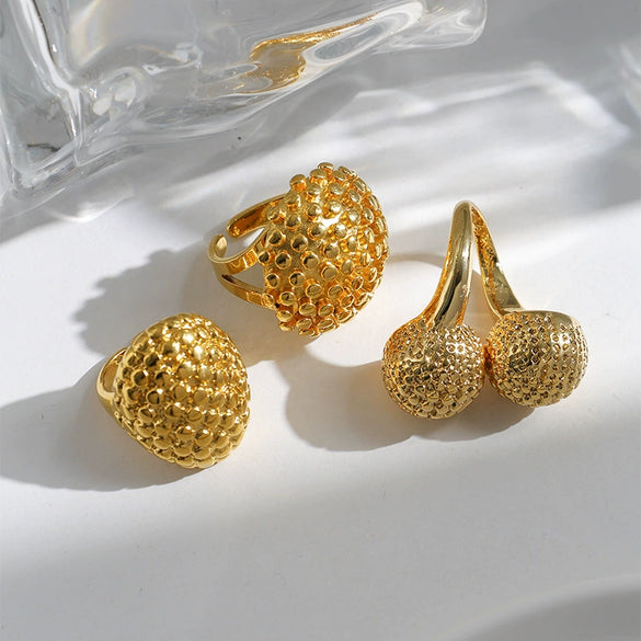 Wholesale Metal Cherry Ring Stainless Steel Gold Plated Geometric Style Unisex Finger Ring