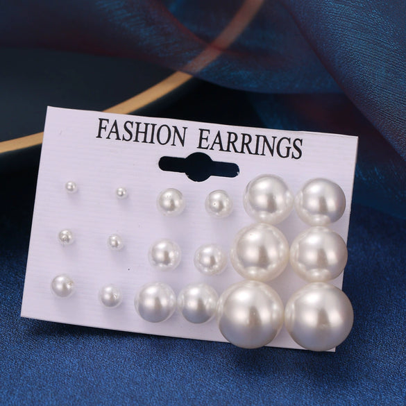 Wholesale Metal Circle Chain Retro Card Earrings Set With Pearl Butterfly Oil Drop Crystal And Alloy Acrylic Material Geometric And Personality Style