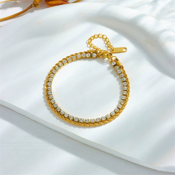 Wholesale Metal Cold Style Goldplated Titanium Steel Twist Chain Doublelayer Bracelet