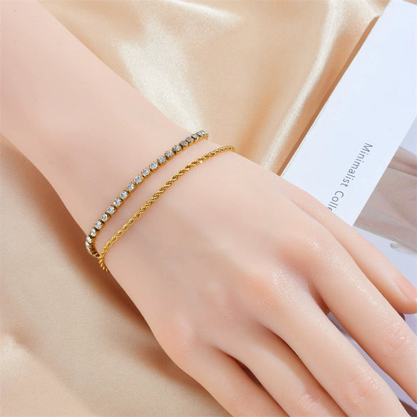 Wholesale Metal Cold Style Goldplated Titanium Steel Twist Chain Doublelayer Bracelet