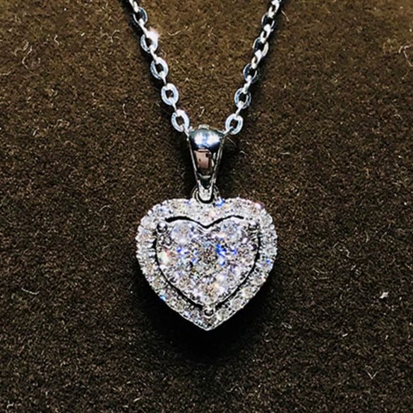 Wholesale Metal Copper Love Heart Shaped Zircon Inlaid Women's Necklace Ochain