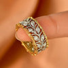 Wholesale Metal Copper Ring With Wheat Ear Leaf Pattern Inlaid With Zircon Elegant Style For Women