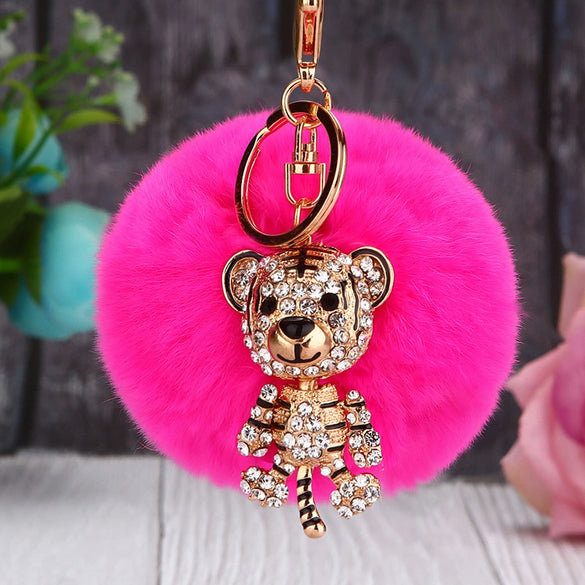 Wholesale Metal Creative Rhinestone Tiger Car Keychain And Bag Pendant