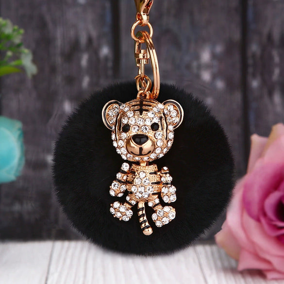 Wholesale Metal Creative Rhinestone Tiger Car Keychain And Bag Pendant