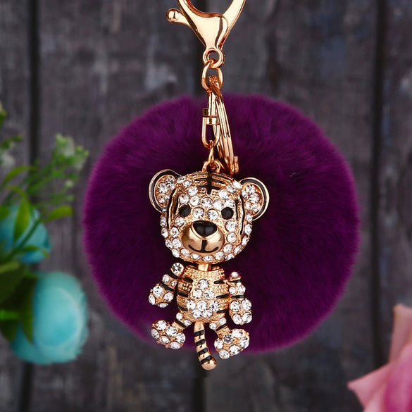 Wholesale Metal Creative Rhinestone Tiger Car Keychain And Bag Pendant