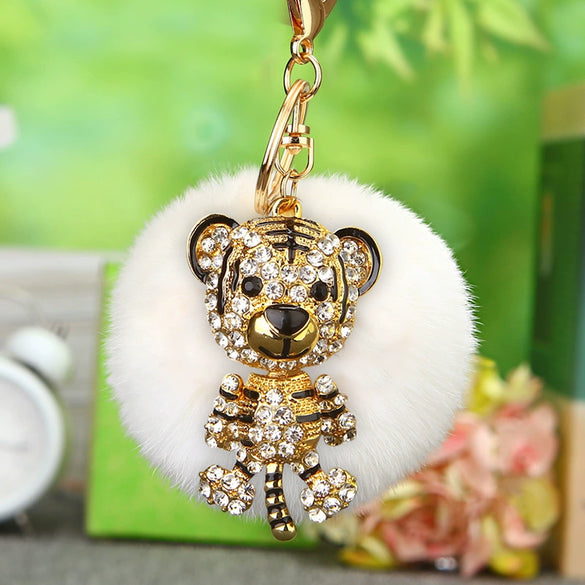 Wholesale Metal Creative Rhinestone Tiger Car Keychain And Bag Pendant