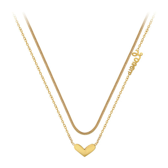 Wholesale Metal Double Layer Letter Love Titanium Steel Women's Clavicle Necklace With Geometric Pattern