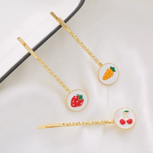 Wholesale Metal Duck Clip For Women Cute Soft Girl Style With Strawberry Cherry Design Electroplated