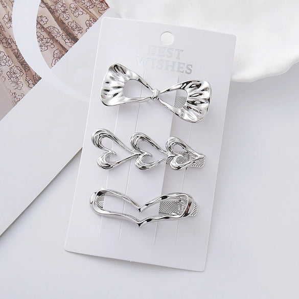 Wholesale Metal Duckbill Clip Hair Accessories For Ladies Zinc Alloy Wave Shaped Love Butterfly Design Electroplated