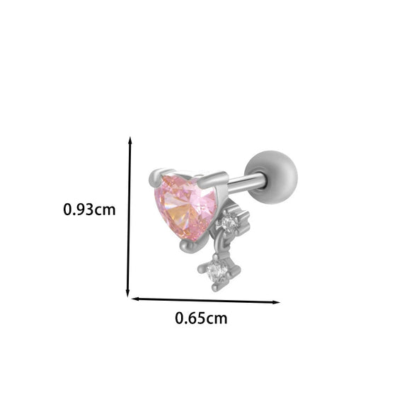 Wholesale Metal Ear Bone Nail With Copper Inlaid Zircon Heart Pattern Electroplated For Women