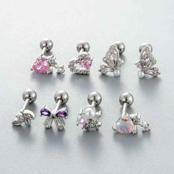 Wholesale Metal Ear Bone Nail With Copper Inlaid Zircon Heart Pattern Electroplated For Women