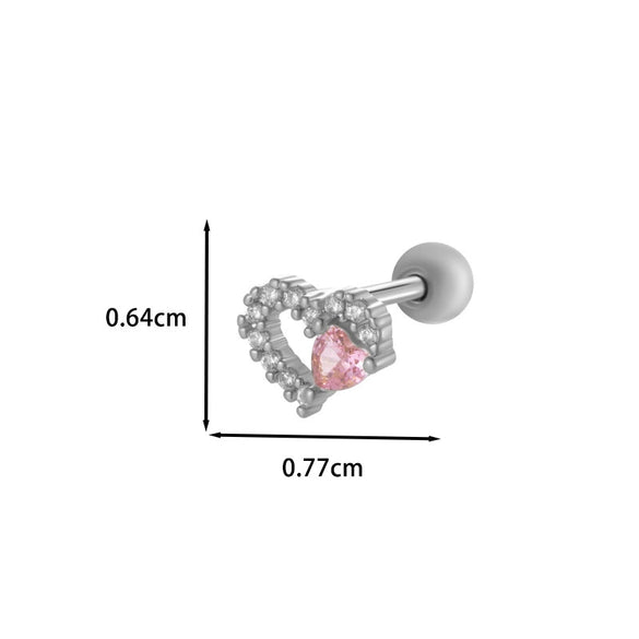 Wholesale Metal Ear Bone Nail With Copper Inlaid Zircon Heart Pattern Electroplated For Women