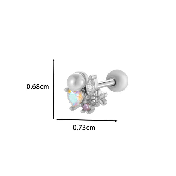Wholesale Metal Ear Bone Nail With Copper Inlaid Zircon Heart Pattern Electroplated For Women