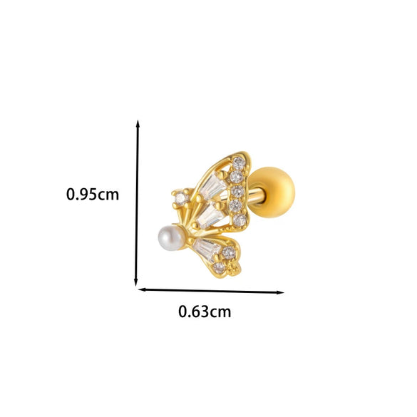 Wholesale Metal Ear Bone Nail With Copper Inlaid Zircon Heart Pattern Electroplated For Women