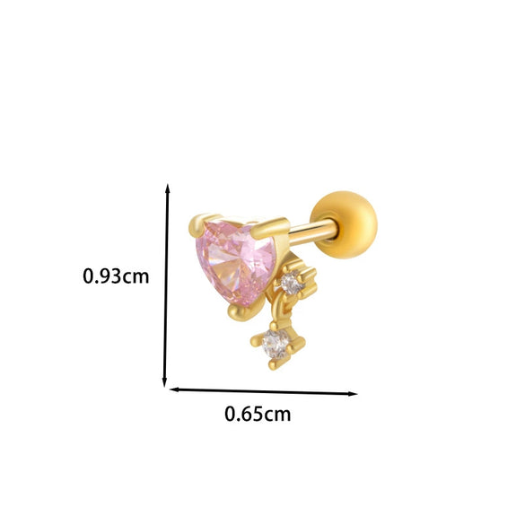 Wholesale Metal Ear Bone Nail With Copper Inlaid Zircon Heart Pattern Electroplated For Women