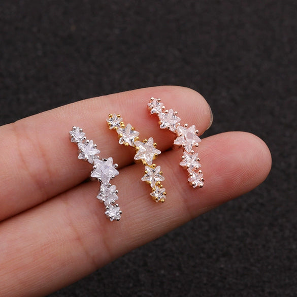Wholesale Metal Ear Nails With Inlaid Zircon And Fivepointed Star Design