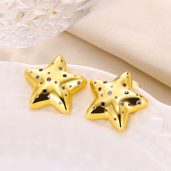 Wholesale Metal Earrings For Women Copper Geometric Sixpointed Star Electroplating Light Luxury Style