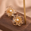 Wholesale Metal Earrings With Pearl And Flower Design Retro Elegant Electroplating For Women
