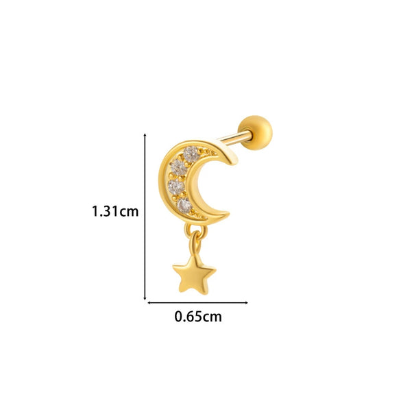 Wholesale Metal Electroplated Flower Star Moon Style Ear Bone Nail Cartilage Puncture Earrings For Women