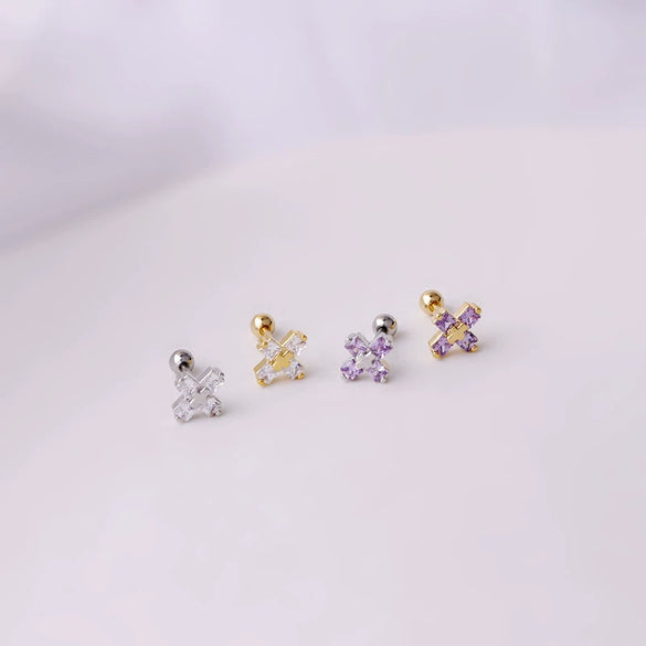 Wholesale Metal Electroplated Geometric Cross Zircon Ear Nail Women's Fashion Earrings