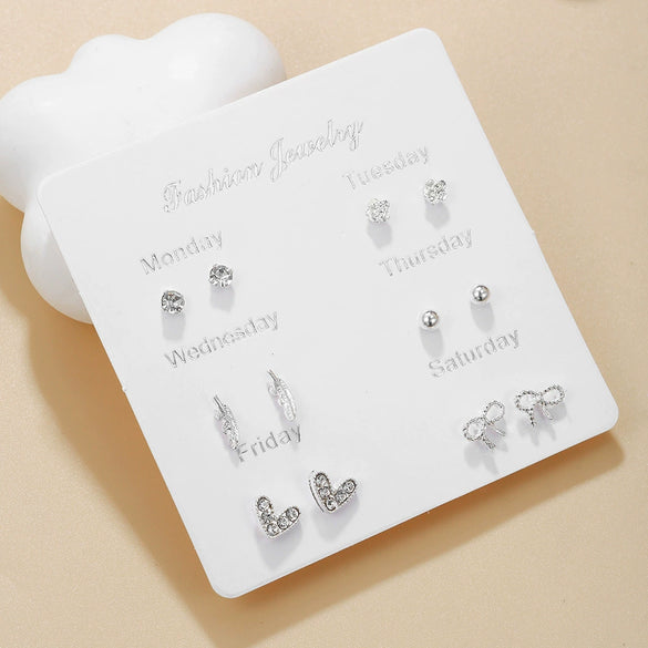 Wholesale Metal Elegant Pearl Bow Love Heart Dripping Oil Earring Set