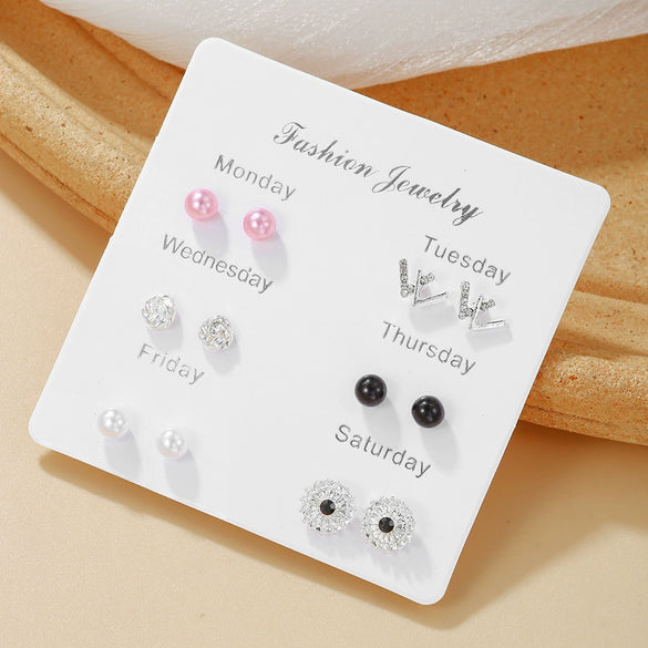 Wholesale Metal Elegant Pearl Bow Love Heart Dripping Oil Earring Set