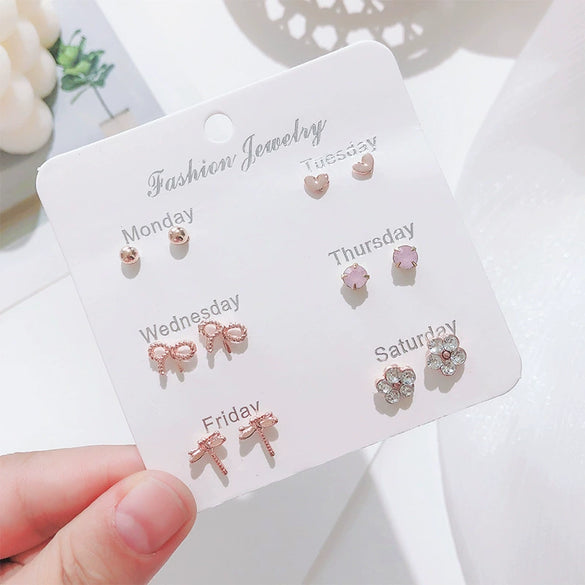 Wholesale Metal Elegant Pearl Bow Love Heart Dripping Oil Earring Set