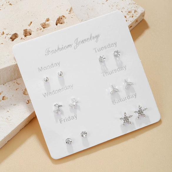 Wholesale Metal Elegant Pearl Bow Love Heart Dripping Oil Earring Set