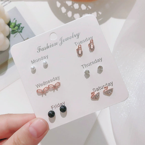 Wholesale Metal Elegant Pearl Bow Love Heart Dripping Oil Earring Set
