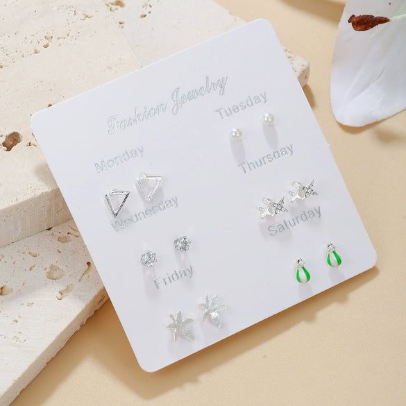 Wholesale Metal Elegant Pearl Bow Love Heart Dripping Oil Earring Set