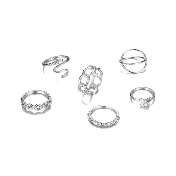 Wholesale Metal Elements Retro Diamond Hollow Butterfly Cross Snake Ring 6 Piece Set Alloy Electroplated For Women