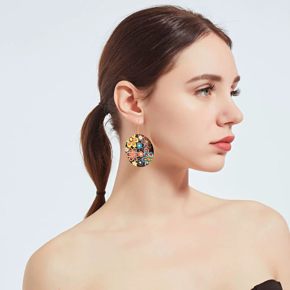 Wholesale Metal Fashion Exaggerated Floral Baking Paint Earrings