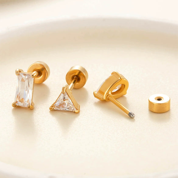 Wholesale Metal Fashion Flower Styling Stainless Steel Triangle Square Zircon Electroplated Women's Cartilage Puncture Ear Nail