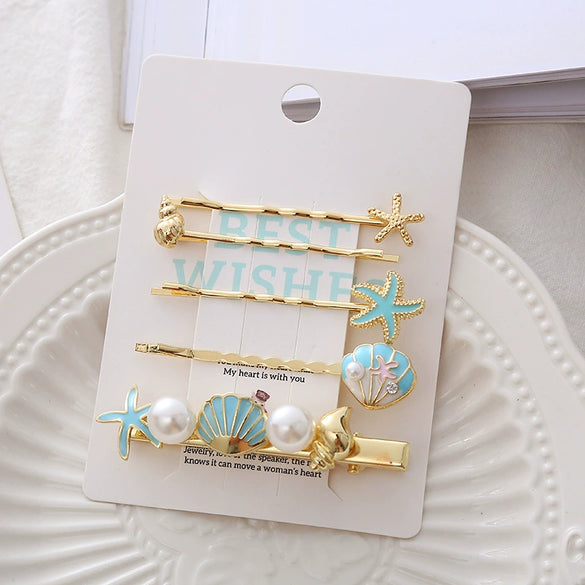 Wholesale Metal Female Hairpin Duckbill Clip Side Clip With Conch Starfish Shell Design Electroplated Hair Accessories