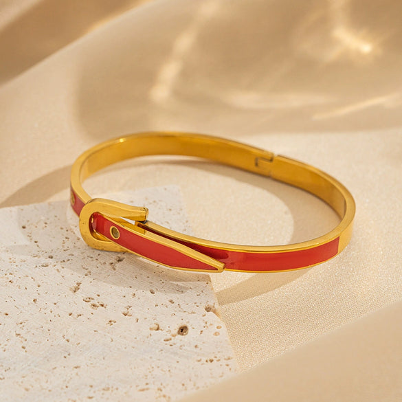 Wholesale Metal Flash Diamond Belt Buckle Bracelet Titanium Steel Geometric Style Vacuum Furnace Electroplated