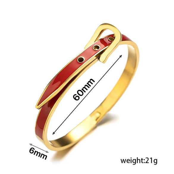 Wholesale Metal Flash Diamond Belt Buckle Bracelet Titanium Steel Geometric Style Vacuum Furnace Electroplated