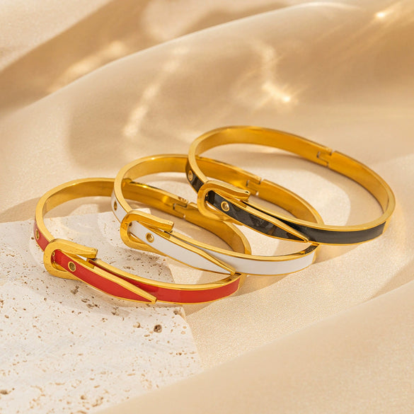 Wholesale Metal Flash Diamond Belt Buckle Bracelet Titanium Steel Geometric Style Vacuum Furnace Electroplated