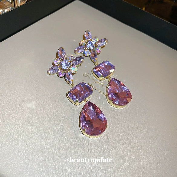 Wholesale Metal Flower Diamond Drop Earrings Fashion Luxury Style