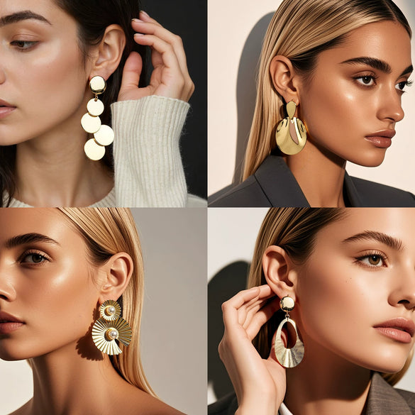 Wholesale Metal Flower Earrings Simple Retro Irregular Gold Plated For Women