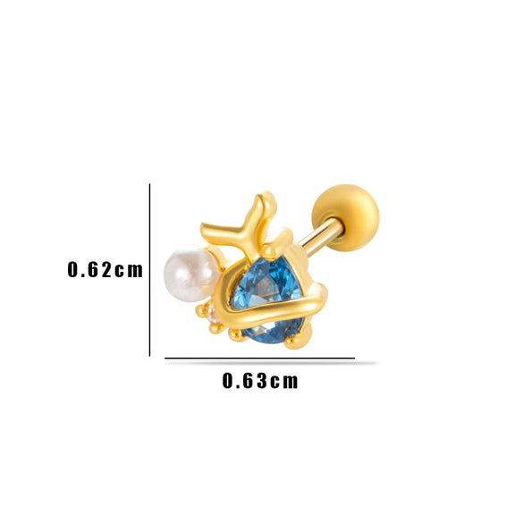 Wholesale Metal Flower Pattern Electroplated Titanium Steel Thin Rod Double Head Screw Women's Niche Cartilage Earrings