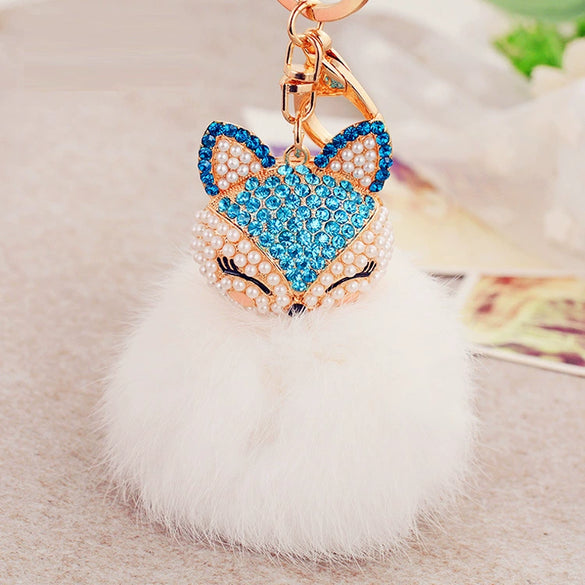 Wholesale Metal Fox Head Rhinestone Keychain For Women's Bags