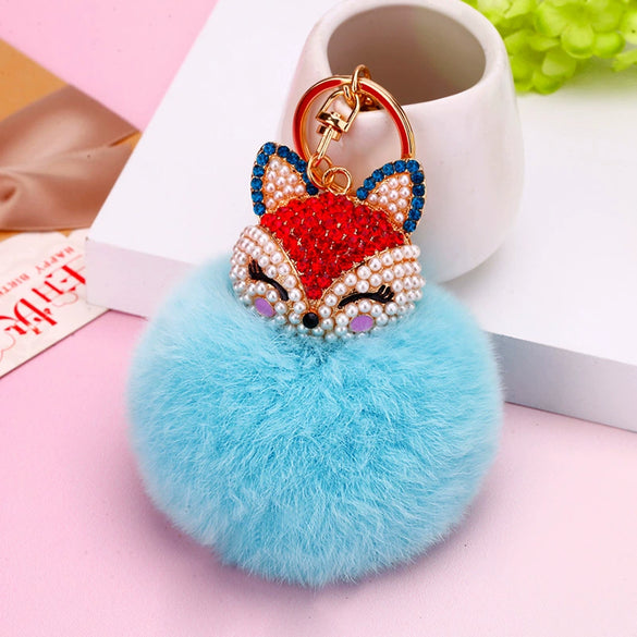 Wholesale Metal Fox Head Rhinestone Keychain For Women's Bags