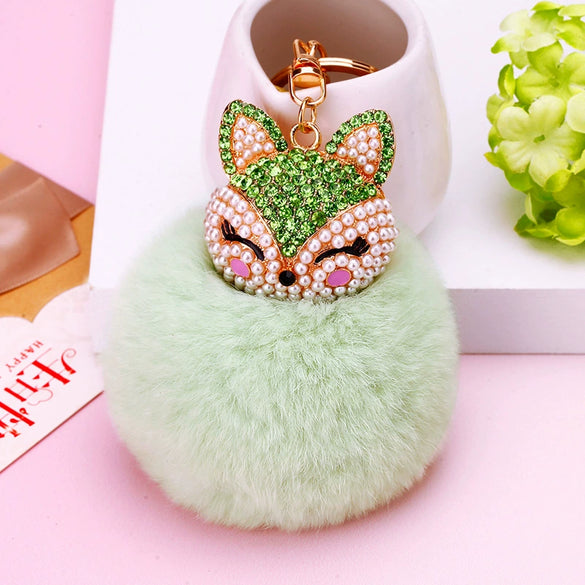 Wholesale Metal Fox Head Rhinestone Keychain For Women's Bags